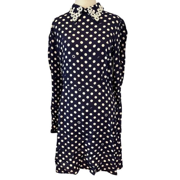 HVN Collared Mini Matilda Dress Long Sleeves in Navy Charm - Size 12 - NWT - Picture 1 of 4